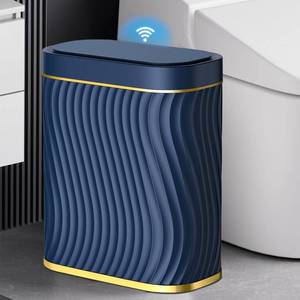 lot 785 image: steo spce Bathroom Small Trash Can with Automatic Touchless Lid, 2.6 Gallon Smart Garbage Can Narrow Waterproof Trash Bin for Bedroom, Office, Living Room (Dark Blue) - Retail $25