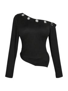 lot 790 image: SOLY HUX Womens Plus Size Off The Shoulder T Shirt Y2k Grommet Eyelet Long Sleeve Fitted Tee Going Out Tops Pure Black XX-Large Plus - Retail $20