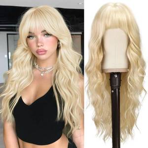 lot 799 image: BARSDAR Long Wavy Blonde Wig With Bangs - 26 Inch Long Wavy Blonde Wig with Bangs for Women - Thick Soft Synthetic Hair Replacement Wigs Natural Looking Daily Cosplay Party Halloween - Retail $24