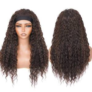 lot 811 image: PREMPO Curly Headband Wig for Women, 20 Inch Wear and Go Glueless Wigs Deep Wave Wig Half Wig As Human Hair with 1 Headband, 180% Density Synthetic Wigs None Lace Front (#4 Brown-2) - Retail $21