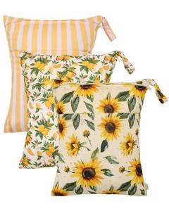 lot 816 image: babygoal Wet Dry Bags 3 Pack, Waterproof Travel Bags for Swimsuits, Beach, Pool, Gym,Food Storage and Wet Clothes(Sunflower,Lemon,Stripe),3LN43-B - Retail $15