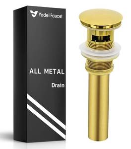 lot 817 image: Yodel Faucet Bathroom Sink Drain with Overflow - Big Cap Design for Large Undermount Sink,Fit for Standard 1 34 Drain Opening - Pop Up Drain,Brushed Gold,Y1618Y-BG - Retail $20