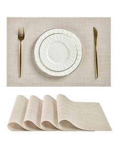 lot 828 image: Leetaltree Beige White Placemats Set of 4 - Heat Resistant Non-Slip Place mats for Dining Table, Washable Durable PVC Vinyl Woven Table Mats(Beige White, 4) - Retail $10
