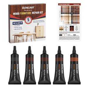 lot 834 image: Boncart Wood Furniture Repair Kit, Wood Touch up Fillers, Repair Scratches, Cracks, Paint Chips, and Nail Holes on Furniture, Floors, Doors, Cabinets, and Tables (5 Dark Colors) - Retail $9