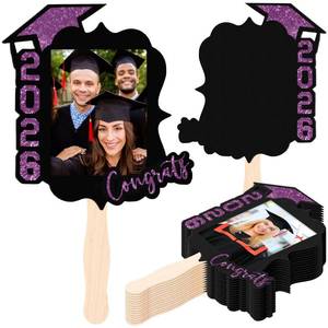 lot 839 image: FunooFuno 24 Pcs Custom Graduation Cutout Face Fans with Handle Double Sided Grad Party Supplies Class of 2026 Grad Photo Props Blank DIY Photo Frame for Graduation Party Souvenirs(Purple) - Retail $30