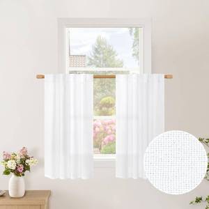 lot 844 image: BGment White Linen Kitchen Curtains 36 Inch Length for Over Sink, Small Semi Sheer Drapes Light Filtering with Rod Pocket Back Tab for Bathroom Cafe Window, 2 Panels, 34 Inch Wide Each Panel - Retail $18