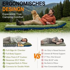 lot 846 image: NINTYNINE Camping Sleeping Pad, 5.9 Extra-Thick Reinforced Camping Mat with Built-in Pillow & Foot Pump, Ultralight Compact Inflating Camping Air Mattress for Backpacking Hiking Travel Tent Beach - Retail $30