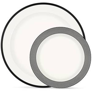 lot 857 image: Boocikey Black Plastic Plates,Black Disposable Plates, Graduation plastic plates Include 10.25inch Dinner Plates & 7.5 inch Dessert Plates for Graduation Party Wedding Birthday - Retail $23