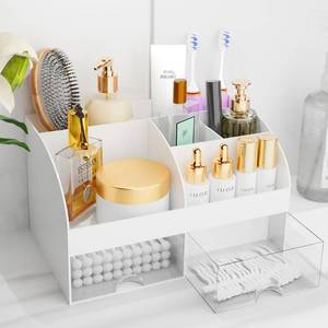 lot 858 image: Makeup Organizer with Drawers, Cosmetic Storage for Dresser Vanity and Bathroom Countertop, Beauty Holder for Lipstick Brush, Skincare Organizer for Vanity, Cosmetic Display Case (White) - Retail $10