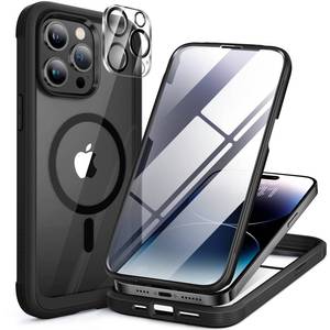 lot 861 image: Miracase Magnetic for iPhone 14 Pro Case 6.1 inch, (Compatible with MagSafe) Upgrade Full-Body Clear Phone Bumper Case with Built-in 9H Tempered Glass Screen Protector, Black - Retail $18