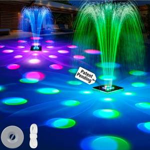 lot 865 image: Appears Pre Owned One Piece Patent Solar Fountain,Floating Solar Pool Fountain with 9 Lights&Anchor,Large Solar Powered Water Fountain for Above Ground Pool Fountain Pump, Waterproof Floating Fountain for Pool-Dark Blue - Retail $55
