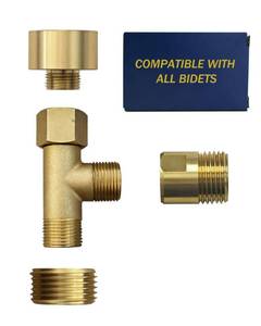 lot 866 image: Universal Bidet T Adapter for Any Brand Bidet Hose, All-in-One Solution fit Toilet Tank Inlet or Angle Valve Outlet, 38-78-12��Brass Made - Retail $15