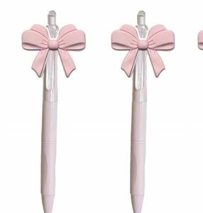 lot 883 image: cute pink ballpoint bow pens for girls, aesthetic kawaii retractable pens sets for gift, soft grip pen office smooth writing school supplies, coquette party favors stuff for desk accessories (2 pcs ) - Retail $10