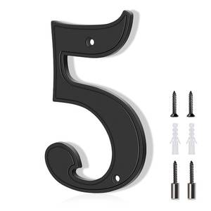 lot 887 image: ALTAIR Stainless Steel House Number, Black Floating Modern Metal House Address Numbers, Anti-Rust Zinc Alloy Decor Number with Nail Kit for Mailbox Garden - 5 - Retail $4