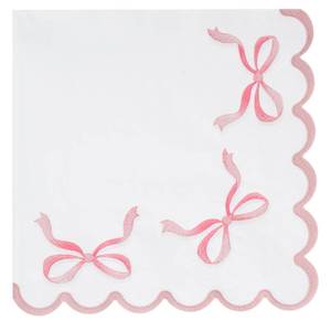 lot 897 image: 100 Pink Bow Scalloped Paper Napkins Disposable Party Napkin 6.5in - Retail $15