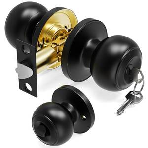 lot 902 image: AmzGod Door Knob with Lock and Key, Door Knobs Keyed Entry Door Knobs, Interior and Exterior Door Lock for Front Doors, Bedroom & Bathroom Round Door Knob Matte Black Finish, 1 Pack - Retail $10