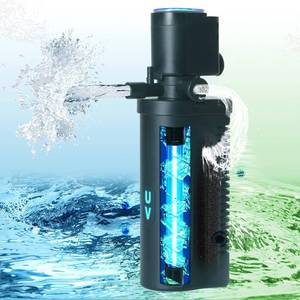lot 908 image: TARARIUM Small Aquarium Filter U-V for 10-45 Gallon Tank, 158GPH Fish Tank Filters for Betta Fish Tank Green Clean Machine, Internal Pump Filter for Turtle Tank Saltwater Freshwater Crystal Clear - Retail $33