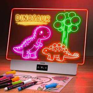 lot 913 image: Rechargeable LED Drawing Board, 16.6 Inches Lumiboard, 8 Colors & 3 Modes, LED Note Board with Build in Stand, Includes 7 Markers & 1 Hanging Chain, Great Gift for Children-Easter Gifts - Retail $30