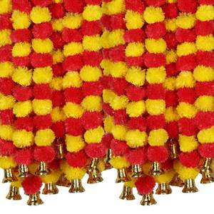 lot 914 image: Marubhumi 5-PC Artificial Marigold Flower Garland �� 4.5 Feet Long Strands with Bells  Yellow & Red  Diwali, Wedding, Home & Christmas D�cor - Retail $17