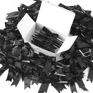 lot 921 image: Rokateam 80 Pcs Twist Ties Black Gift Wrap Bows �� 2.5 Inch Ribbon Bows for Gift Wrapping, Business Gifts, Graduation, Wedding Decor, Party Favors, DIY Crafts, Holiday Packages - Retail $10