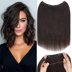 lot 928 image: Rich Choices Halo Hair Extensions Real Human Hair 100% Remy Human Hair Halo Extensions for Women Short Invisible Wire Halo Hair Extensions 12 Inch #1B Natural Black - Retail $32