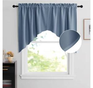 lot 930 image: NICETOWN Room Darkening Swag Curtain Valance, Elegant Rod Pocket Tailored Scalloped Window Treatment Curtains for Home DecorOffice (2 Panels, 36 W X 36 L per Panel, Stone Blue - Retail $0