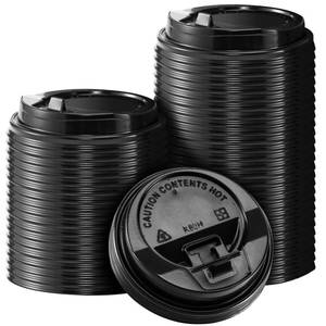 lot 932 image: SIUQ 150 Pack Coffee Cup lids, Disposable Plastic Cup Lids for 10, 12, 16, 20, 24 oz Paper Cups, HotCold Drinking Cup Lids, 3.54 Inches90 mm Diameter - Black - Retail $17