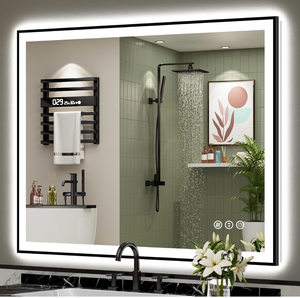 lot 18811 image: 48x40 Black Framed LED Bathroom Mirror with Lights, Backlit and Front Lit Anti-Fog Lighted Vanity Mirrors for Bathroom Wall, Dimmable, 3 Colors, Memory, HD Tempered Glass, HorizontalVertical - Retail $349
