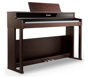 lot 18814 image: Donner DDP-400 Digital Piano with 88 Key Progressive Weighted Keyboard, Premium Upright Piano Keyboard for Professional, Bundle with Headphone, Bluetooth, Record,138 Tones,100 Rhythms, LCD, Brown - Retail $958