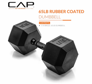 lot 18851 image: CAP Barbell Coated Hex Dumbbell Weight - Single  65lb - Retail $88