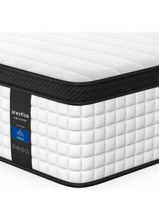 lot 18758 image: Inofia Queen Mattress, 12 Inch Hybrid Innerspring Double Mattress Cool Bed with Breathable Soft Knitted Fabric Cover - Retail $499