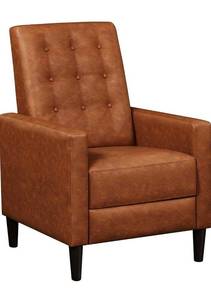 lot 18764 image: Faux Leather Recliner Sofa Mid-Century Modern Single Reclining Chair Adjustable Back & Footrest Tufted Upholstered Sofa with Pocket Spring Living Room Bedroom Home Theater Brown - Retail $149