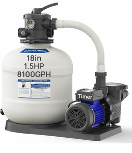 lot 18778 image: AQUASTRONG 18in Sand Filter Pump for Above Ground Pool with Timer, 1.5 HP, 8100 GPH Pool Pumps Above Ground for Pools Up to 28000 GAL, Pool Filter With 6-Way Valve, Enhanced Circulation & Filtration - Retail $449