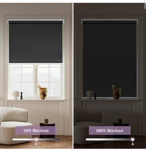 lot 18788 image: SEEYE Cordless Roller Shades for Windows, 100% Blackout Window Blinds for Privacy & UV Protection, Pull Down Room Darkening Door Blinds, Easy to Install for Home and Office (66 W x 72 H, Black) - Set of 2  - Retail $183