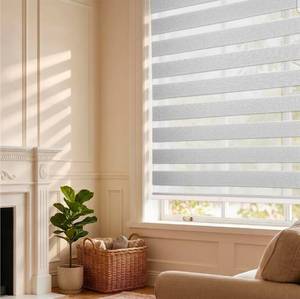 lot 18791 image: HESTIA Cordless Light Filtering Zebra Shades for Windows, Day Night Dual-Layer Linen-Look Woven Fabric Roller Shades, Privacy Light Control for Living RoomHome Office, Off White, 61 W x 72 H - Set of 2  - Retail $130