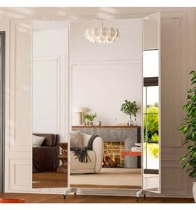 lot 18796 image: NanoMirror Non-Glass Ultra-Light Foldable Home Gym on Wheels, 55x71 Extra Large Full Body Unbreakable Shatterproof Mirror, 360° Swivel for Yoga, Dance, Fitness Studio & Home Gym, Black - Retail $299