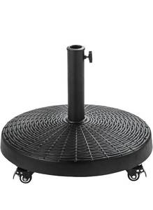 lot 18799 image: C-Hopetree 51 lb Heavy Duty Round Base Stand with Rolling Wheels for Outdoor Patio Market Table Umbrella, Black - Retail $129