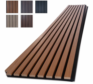 lot 18805 image: NeatiEase Wood Panels for Wall, 4-Piece 96 x 12.6 Soundproof Wood Slat Wall Panel for Interior Wall Decor Noise Cancelling, Acoustic Wall Panels, Sound Absorbing Panel (Teak) - Retail $179