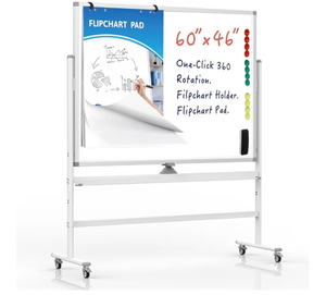 lot 18807 image: Rolling Whiteboard 60x46 Magnetic Dry Erase Board with Stand, Double Sided Mobile Whiteboard on Wheels, Non-Foldable Large Portable White Board for Office, Classroom & Home - Retail $237