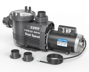 lot 18809 image: Aquastrong Riptide Series 3 HP InAbove Ground Pool Pump, 220V Dual Speed, Up to 10,032 GPH High Flow, Pure Copper Motor, Energy Efficient, Self Priming with Filter Basket - Retail $359