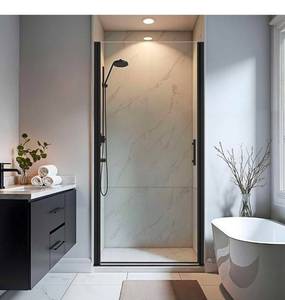 lot 18827 image: Pivot Shower Door 32-33.2 W x 72 H, Frameless Pivot Shower Door, 14(6mm) SGCC Tempered Glass Shower Door, Matte Black Finish, 304 Stainless Steel Hardware - Retail $209