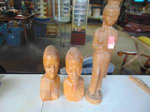 lot 4350 image: 3 Wooden Busts