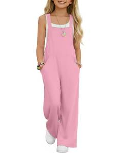 lot 1 image: YooAurvox Girls Overall Jumpsuit Straight Leg Sleeveless Knit Pants for 5-16 Years Kids Casual Basic Rompers with Pockets(13-14 Y,Light Pink) - Retail $20