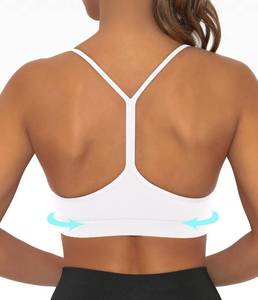 lot 260 image: Y Back Sports Bra for Women Low Impact Racerback Workout Bras Sexy Thin Straps Yoga Bras with Removable Pads(White-L) - Retail $15