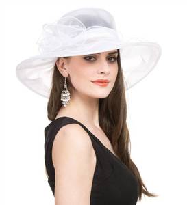 lot 267 image: Womens Organza Church Kentucky Derby British Fascinator Bridal Tea Party Wedding Hat Summer Ruffles Cap Detachable as Fascinator��H-White Flower�� - Retail $20