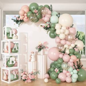lot 273 image: 153Pcs Pink and Sage Green Balloon Baby Shower Decorations for Girl - Retail $24