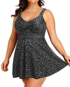lot 278 image: Tempt Me Black White Dot Womens Plus Size Swim Dress - One Piece Swimsuits Tummy Control Bathing Suit Swimwear 2025 18W - Retail $39
