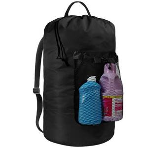 lot 280 image: Laundry Bag with Shoulder Straps and Mesh Pocket Laundry Backpack Large Portable Laundry Hamper for College Travel, Laundromat, Apartment (Black) - Retail $10