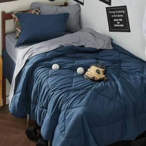 lot 293 image: Bedsure Twin Comforter Set - 5 Pieces Reversible Navy Bedding, Twin Size Bed Set for All Seasons, Bed in a Bag with Down Alternative Comforter, Sheets, Pillowcase & Sham - Retail $50