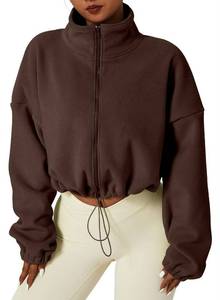 lot 294 image: QINSEN Womens Short Fleece Jacket Full Zip Polar Fleece Crop Outwear Winter Warm Stand Collar Coat Caramel Coffee M - Retail $46